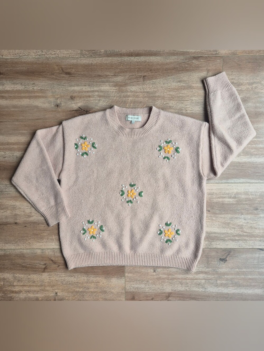 Rosie Posie Blush Pink Floral Embroidered Crewneck Sweater - Picture 1 of 6